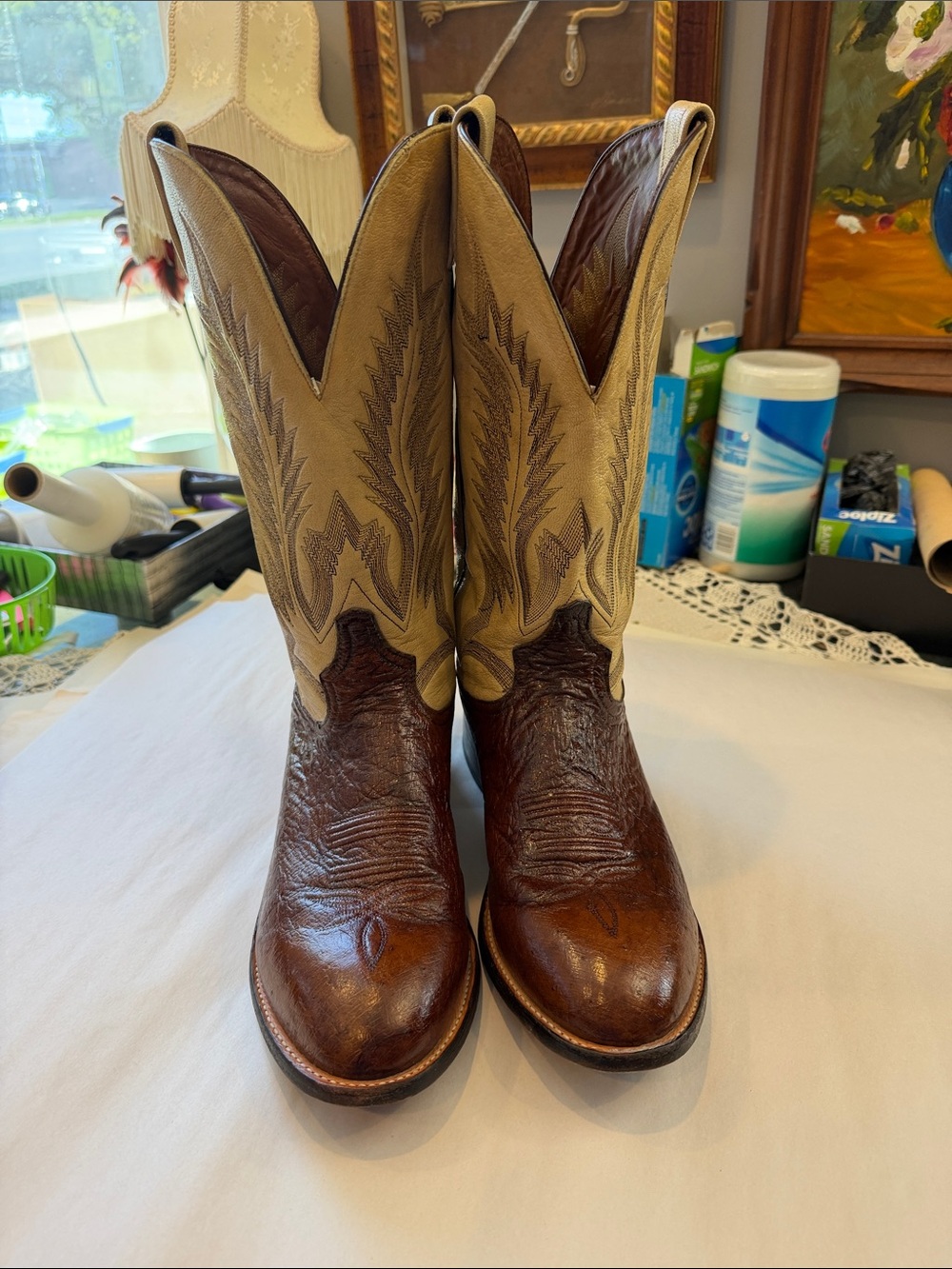Tony Lama Classic Men's Brown & Tan Leather Cowboy Boots size 10D